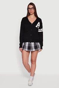 Womens High Waisted Plaid Pleated Mini Skirt, Black, Size L