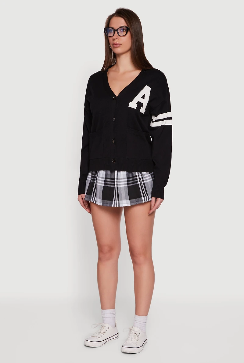 Womens High Waisted Plaid Pleated Mini Skirt, Black, Size L