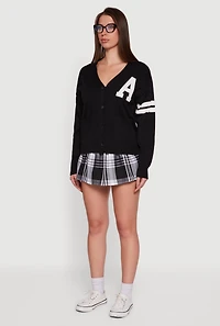 Womens High Waisted Plaid Pleated Mini Skirt, Black, Size L