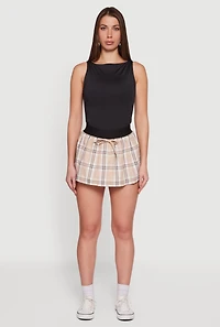High Waisted Plaid Pleated Mini Skirt