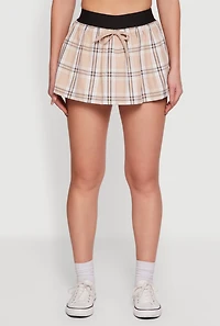 High Waisted Plaid Pleated Mini Skirt