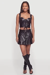 Faux Leather Pleated Mini Skirt with Cargo Pockets