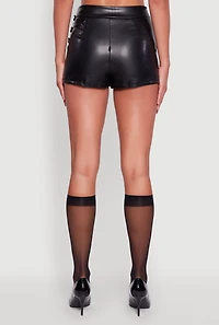 Womens Faux Leather Buckle Detail Faux Wrap Skort, Black, Size L