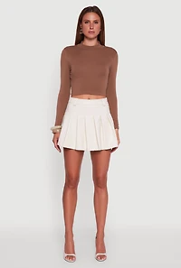 Womens Faux Leather High Waisted Pleated Mini Skirt, White, Size S