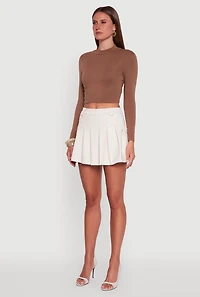 Womens Faux Leather High Waisted Pleated Mini Skirt, White, Size S