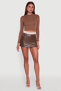 Womens Two Toned High Waisted Faux Leather Mini Skirt, Brown, Size S