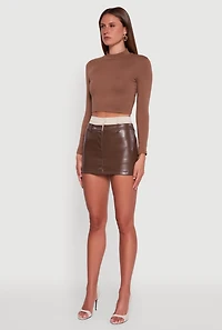 Two Toned High Waisted Faux Leather Mini Skirt