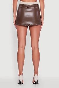Womens Two Toned High Waisted Faux Leather Mini Skirt, Brown, Size S