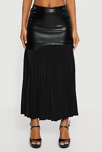 Womens Asymmetrical Faux Leather Drop Waist Pleated Skirt, Burgundy, Size S