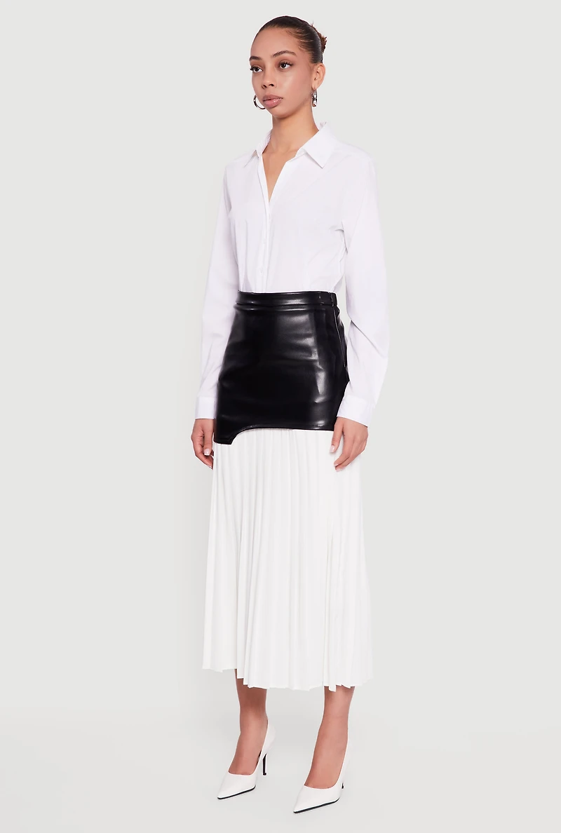 Asymmetrical Faux Leather Drop Waist Pleated Skirt