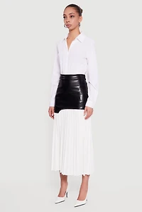 Asymmetrical Faux Leather Drop Waist Pleated Skirt