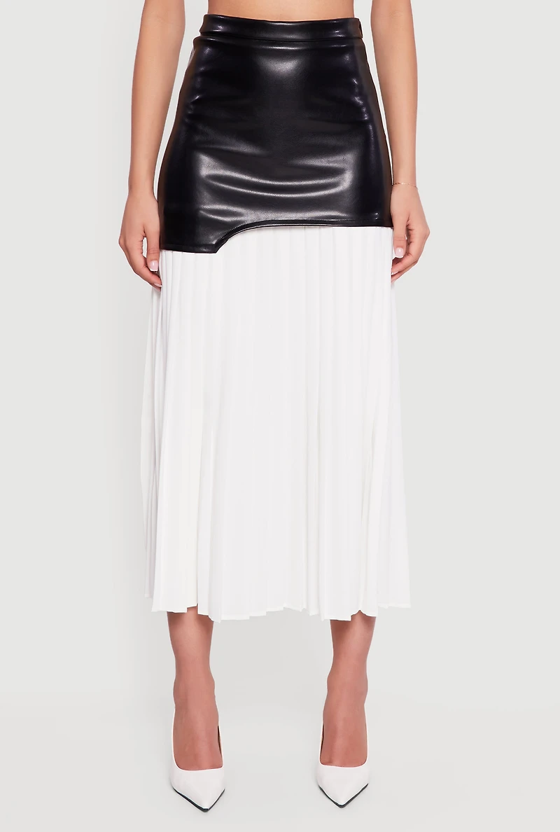 Asymmetrical Faux Leather Drop Waist Pleated Skirt