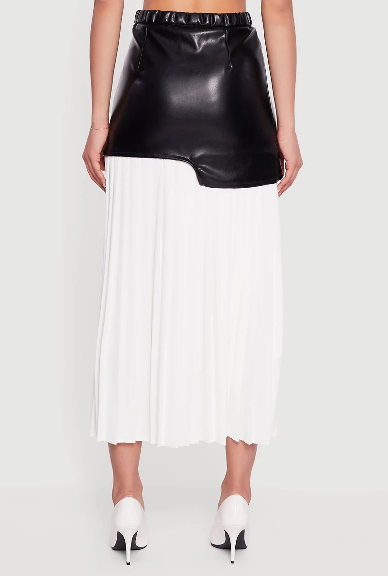 Asymmetrical Faux Leather Drop Waist Pleated Skirt