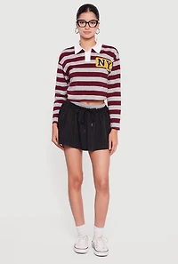 Pinstripe Double Waistband Drawstring Mini Skirt