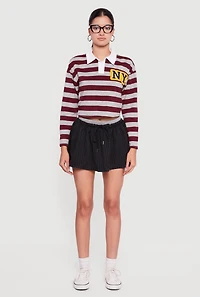 Pinstripe Double Waistband Drawstring Mini Skirt