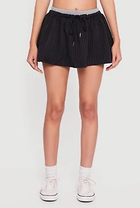 Pinstripe Double Waistband Drawstring Mini Skirt