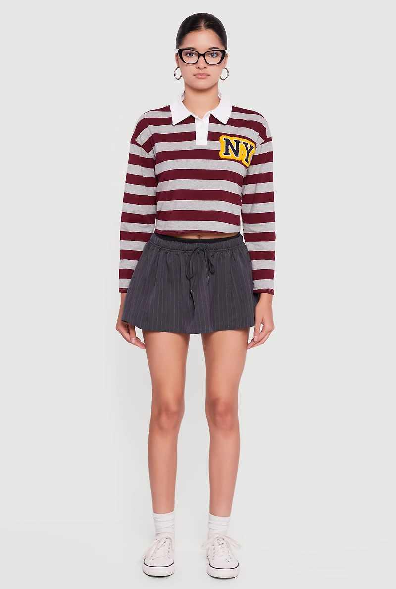 Pinstripe Double Waistband Drawstring Mini Skirt