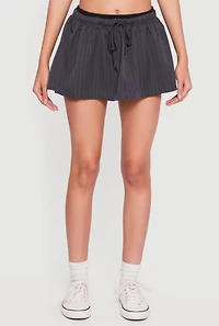 Pinstripe Double Waistband Drawstring Mini Skirt