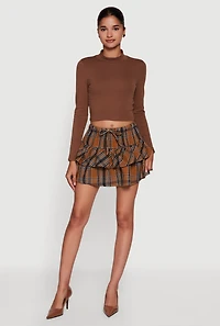 Plaid Flannel Mini Tiered Skirt with Ruffles