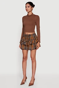 Plaid Flannel Mini Tiered Skirt with Ruffles