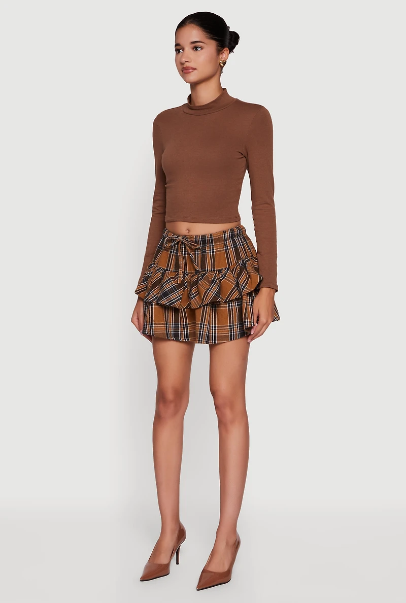 Plaid Flannel Mini Tiered Skirt with Ruffles