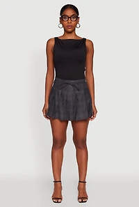 Womens Tie Waist Belted Mini Plaid Pleated Skirt, L