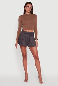 Womens Tie Waist Belted Mini Plaid Pleated Skirt, Multi,