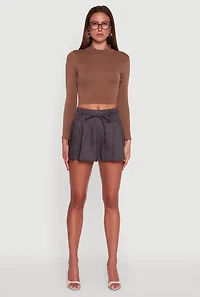 Tie Waist Belted Mini Plaid Pleated Skirt