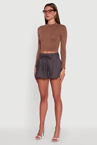 Womens Tie Waist Belted Mini Plaid Pleated Skirt, Multi,