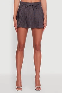 Tie Waist Belted Mini Plaid Pleated Skirt