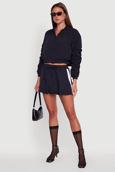 Womens Contrast Trim Windbreaker Bubble Skirt, Black, Size M