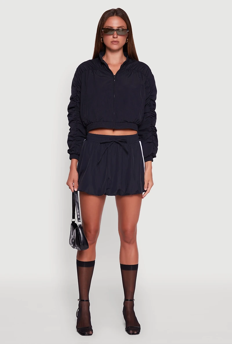 Womens Contrast Trim Windbreaker Bubble Skirt, Black, Size XL
