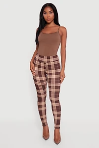 Womens Patterned Fleece Lined Leggings, Brown, Size S