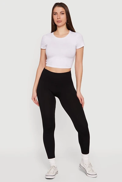 Fleece Lined Waffle Knit Waist Leggings