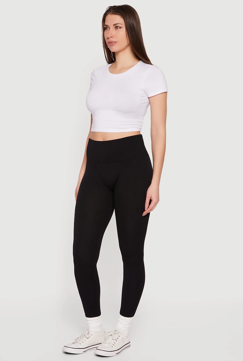 Fleece Lined Waffle Knit Waist Leggings