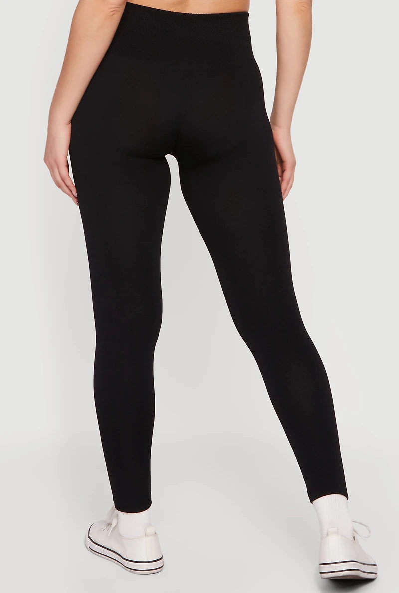 Fleece Lined Waffle Knit Waist Leggings