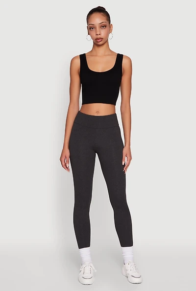 Womens Soft Brushed Knit High Waisted Leggings, Grey, Size M