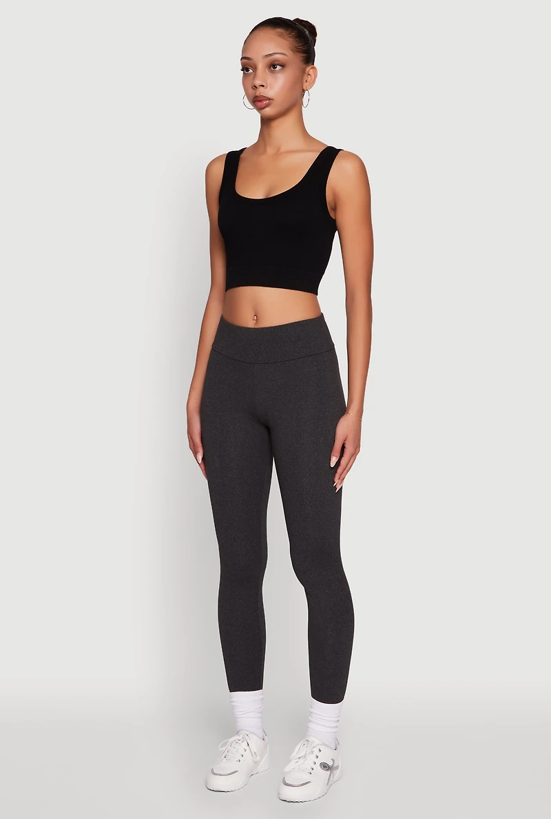 Womens Soft Brushed Knit High Waisted Leggings, Grey, Size M