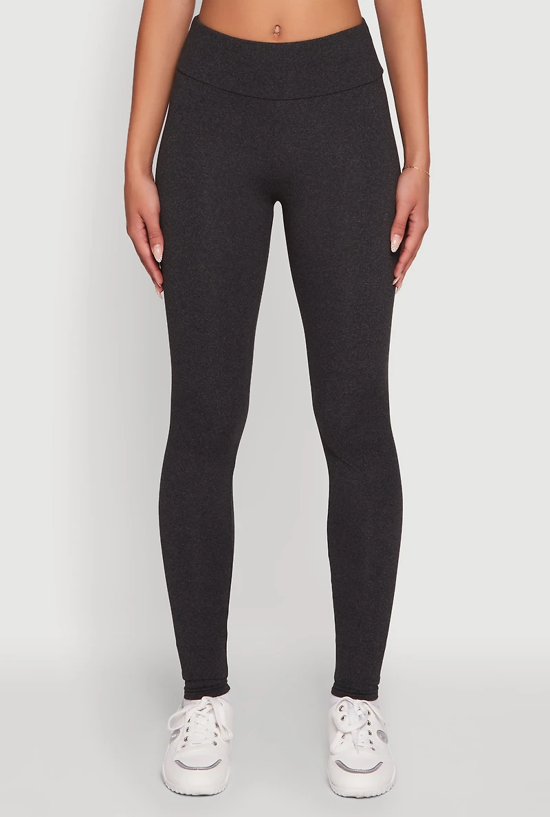 Womens Soft Brushed Knit High Waisted Leggings, Grey, Size M