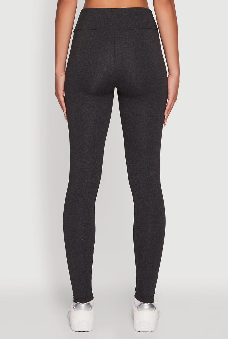 Womens Soft Brushed Knit High Waisted Leggings, Grey, Size M