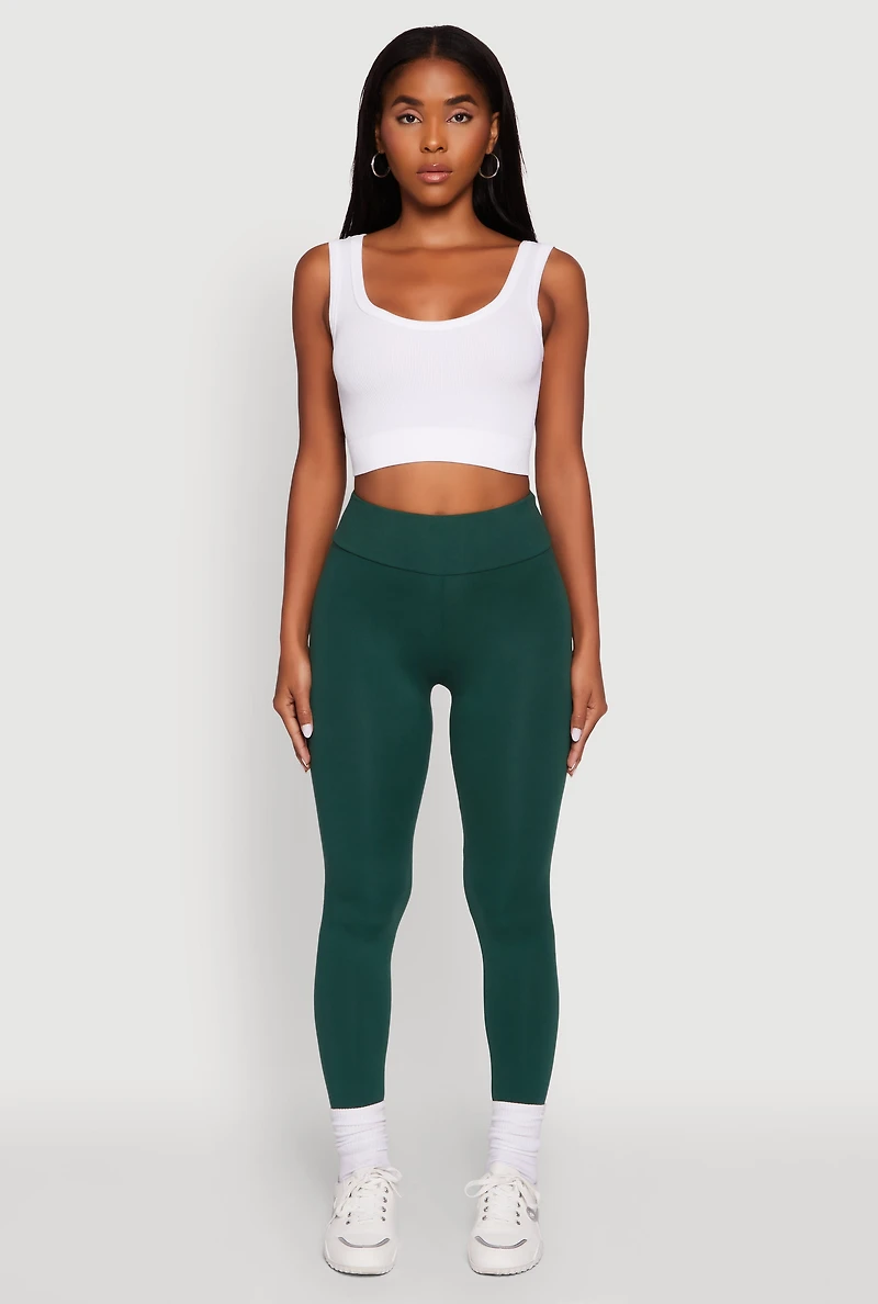 Womens Soft Brushed Knit High Waisted Leggings, Green, Size XL