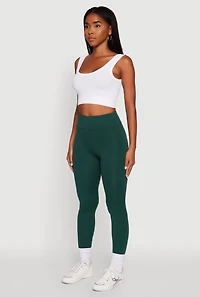 Womens Soft Brushed Knit High Waisted Leggings, Green, Size XL