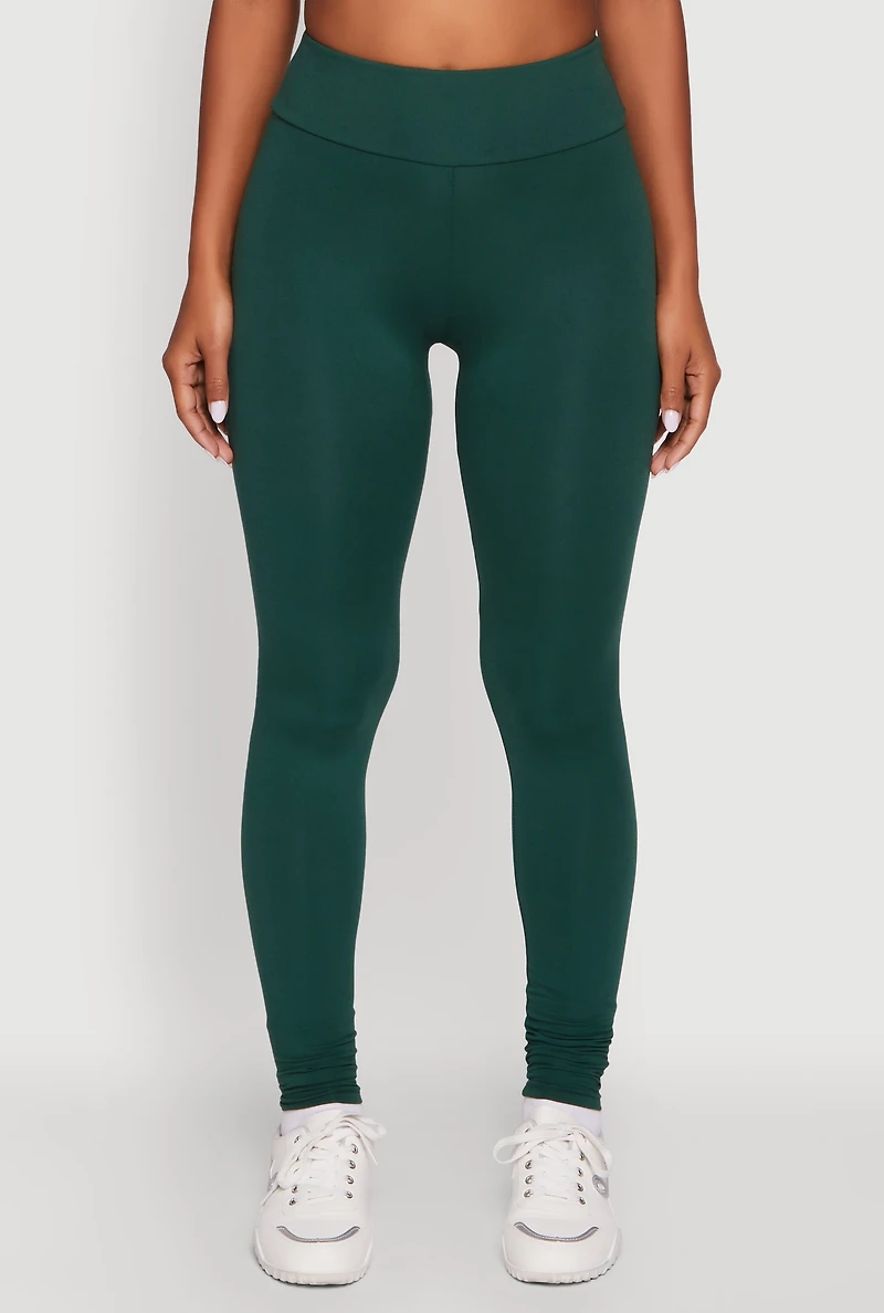 Womens Soft Brushed Knit High Waisted Leggings, Green, Size XL