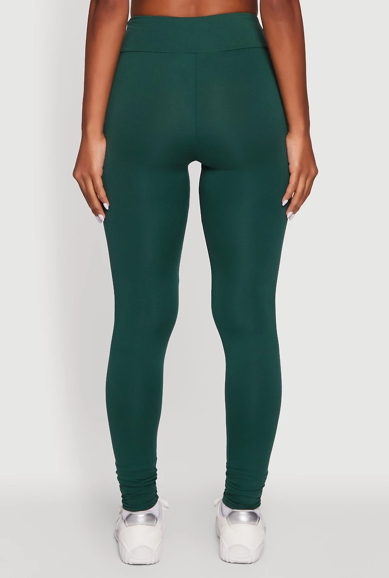 Womens Soft Brushed Knit High Waisted Leggings, Green, Size XL