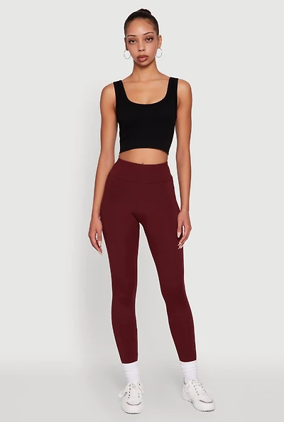 Womens Soft Brushed Knit High Waisted Leggings, Burgundy, Size S