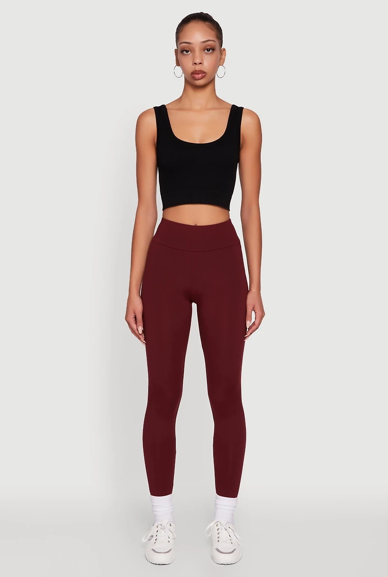Womens Soft Brushed Knit High Waisted Leggings, Burgundy, Size S