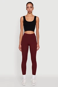 Womens Soft Brushed Knit High Waisted Leggings, Burgundy, Size S