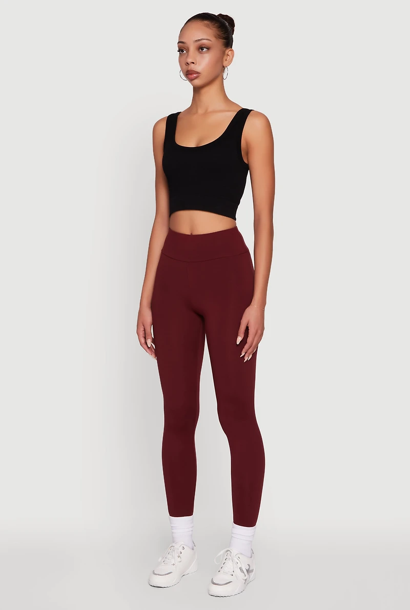 Womens Soft Brushed Knit High Waisted Leggings, Burgundy, Size S