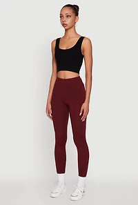 Womens Soft Brushed Knit High Waisted Leggings, Burgundy, Size S