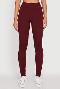 Womens Soft Brushed Knit High Waisted Leggings, Burgundy, Size S